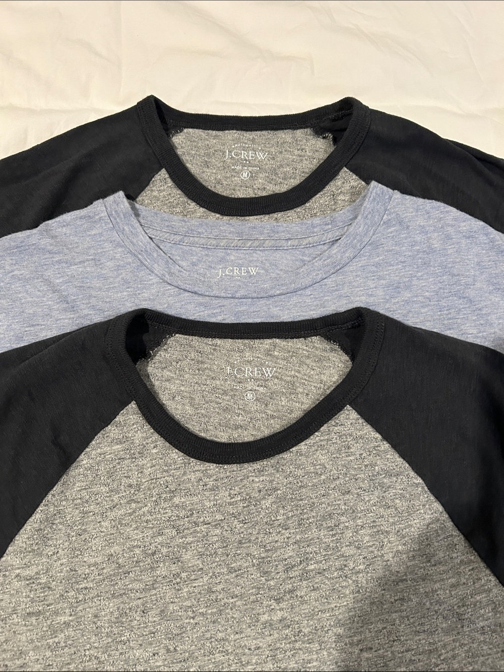 J. Crew Long Sleeve Tee Trio in Black, Heather Gray and Light Blue